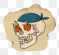 Retro skull png sticker, ripped paper, transparent background