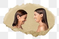 Happy mother daughter png sticker, ripped paper, transparent background