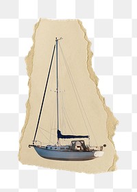 Sailboat png sticker, ripped paper, transparent background