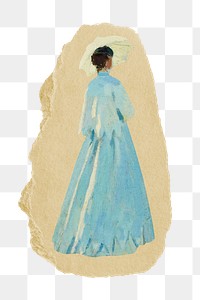 Png Woman in the Garden sticker, Monet's famous painting, torn paper transparent background remixed by rawpixel 