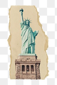 Statue of Liberty png sticker, ripped paper, transparent background