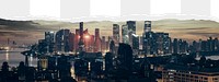 Shanghai skyline png border sticker on ripped paper transparent background