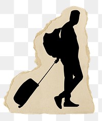 Traveler silhouette png sticker, ripped paper, transparent background