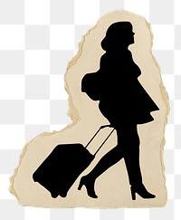 Traveler silhouette png sticker, ripped paper, transparent background