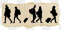 Travelers silhouette png sticker, ripped paper, transparent background