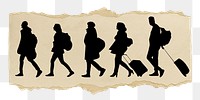 Travelers silhouette png sticker, ripped paper, transparent background