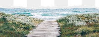 Beach png border sticker on ripped paper transparent background