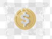 Dollar sign coin png plastic bag sticker, currency exchange concept art on transparent background