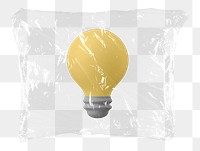 3D light bulb png plastic bag sticker, ideas, creativity concept art on transparent background