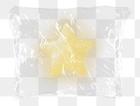 Glowing gold png star plastic bag sticker, ranking icon concept art on transparent background