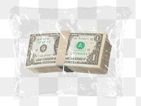 Dollar bills png strap plastic bag sticker, finance, currency exchange concept art on transparent background