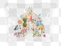 Floral lungs png plastic bag sticker, surreal concept art on transparent background