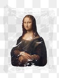 Mona Lisa png plastic bag sticker, Leonardo da Vinci's famous painting concept art on transparent background remixed by rawpixel.