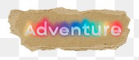 Adventure png ripped paper word sticker typography, transparent background