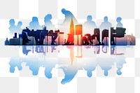 Business people png city silhouette sticker on transparent background