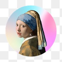 Girl with the pearl earrings png, Vermeer's famous painting on gradient shape background, transparent background, remixed by rawpixel