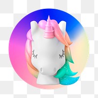 3D unicorn png, round badge, transparent background