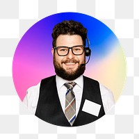 Customer service representative png, round badge, transparent background