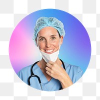 Female surgeon png, round badge, transparent background