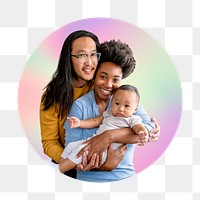 Happy family png, round badge, transparent background