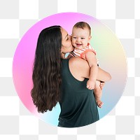 Mother & son png, round badge, transparent background