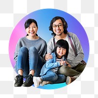 Happy family png, round badge, transparent background