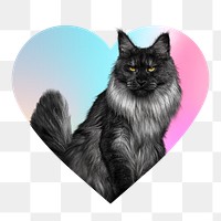 Maine Coon cat png, heart badge design in transparent background