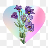 Png Lily flowers on gradient background on gradient shape, heart badge design in transparent background