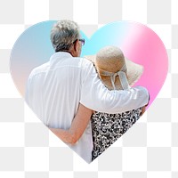 Senior couple png, heart badge design in transparent background