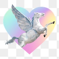 Pegasus png, heart badge design in transparent background