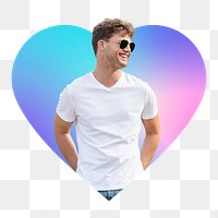 Man wearing sunglasses png, heart badge design in transparent background