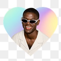 Man wearing sunglasses png, heart badge design in transparent background