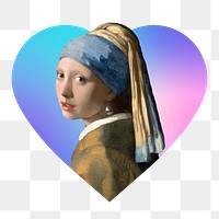 Girl with the pearl earrings png, Vermeer's famous painting on gradient shape background, transparent background, remixed by rawpixel