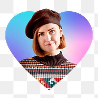 Artsy woman png, heart badge design in transparent background