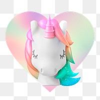 3D unicorn png, heart badge design in transparent background