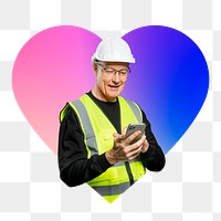 Construction contractor png, heart badge design in transparent background