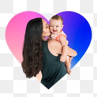 Mother & baby png, heart badge design in transparent background