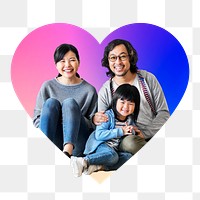 Asian family png, heart badge design in transparent background