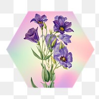Lily flower png on gradient shape, hexagon badge in transparent background