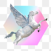 Pegasus png, hexagon badge in transparent background