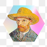 Png Van Gogh's Self Portrait, famous painting on gradient shape background, transparent background, remixed by rawpixel