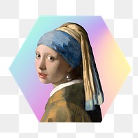 Girl with the pearl earrings png, Vermeer's famous painting on gradient shape background, transparent background, remixed by rawpixel