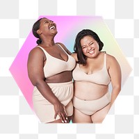 Friends png body positivity concept, hexagon badge in transparent background