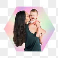 Mother and son png, hexagon badge in transparent background