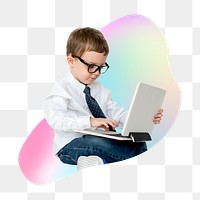 Png boy using a laptop, transparent background