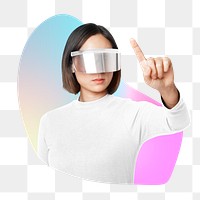 Png woman wearing vr glass, metaverse concept, transparent background