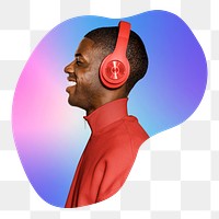 Png man wearing red headphone, transparent background