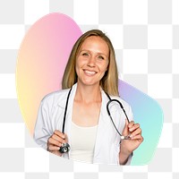 Female doctor png with stethoscope, transparent background