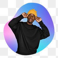 Png fashionable black man wearing yellow beanie, transparent background