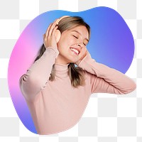 Png woman listening to music, transparent background